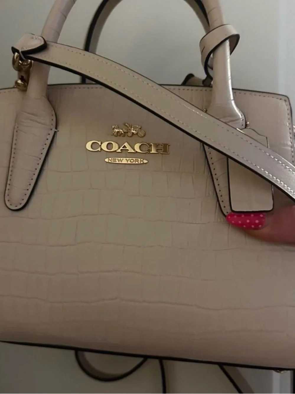 Coach Croc-Embossed Satchel in Light Taupe